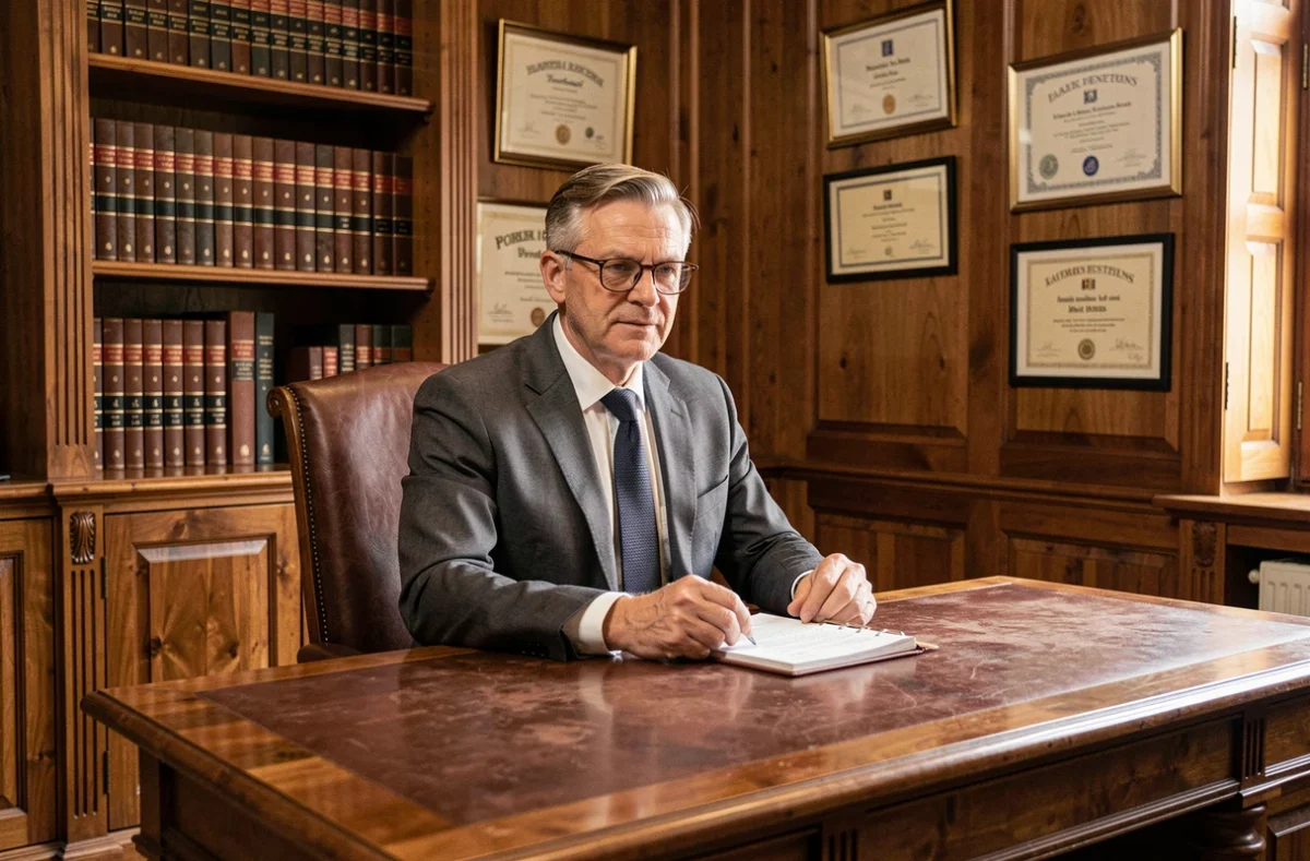 Expert immobilier du cabinet Catteau Expertise dans un bureau traditionnel aux références académiques affichées