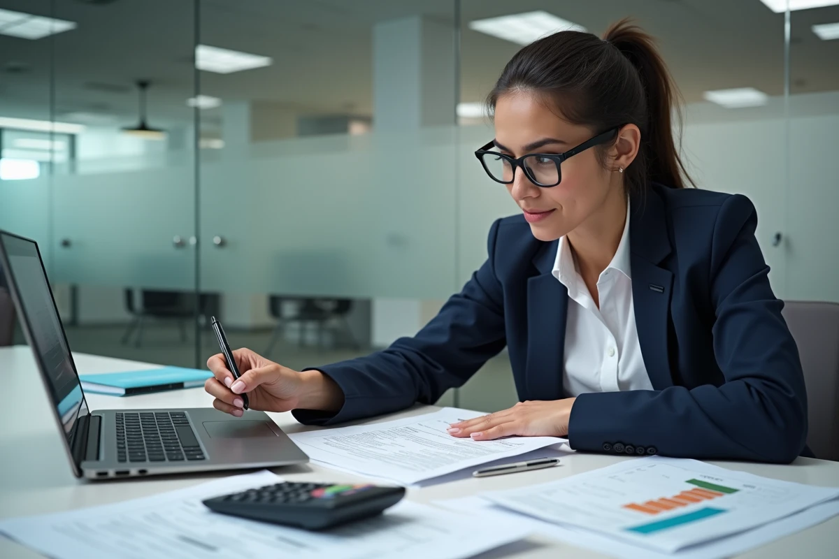 Conseillère fiscale expliquant la différence entre régime réel et micro-foncier à un client dans un bureau comptable