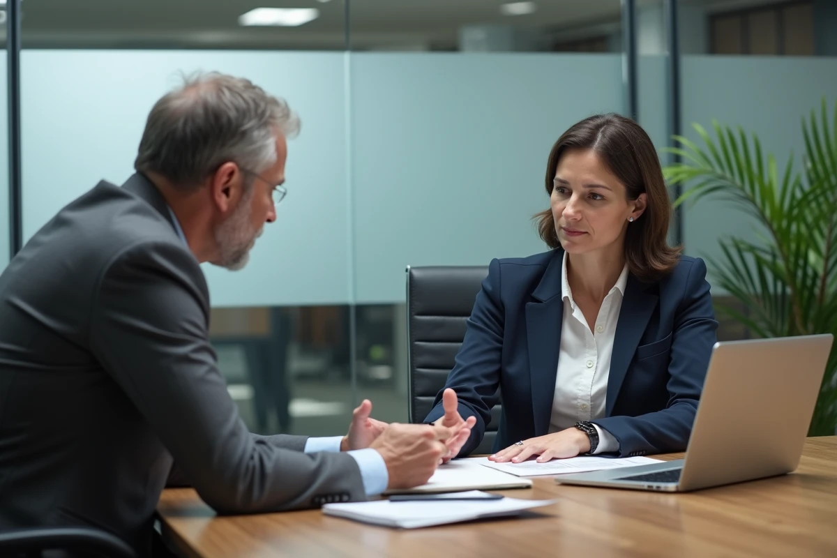 Femme consultant un conseiller bancaire pour évaluer sa capacité d'emprunt immobilier