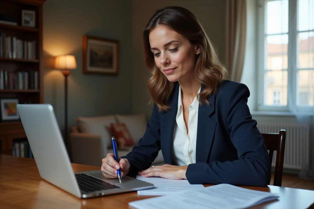 Femme consultant son contrat d'assurance habitation pour faire jouer la garantie dégât des eaux