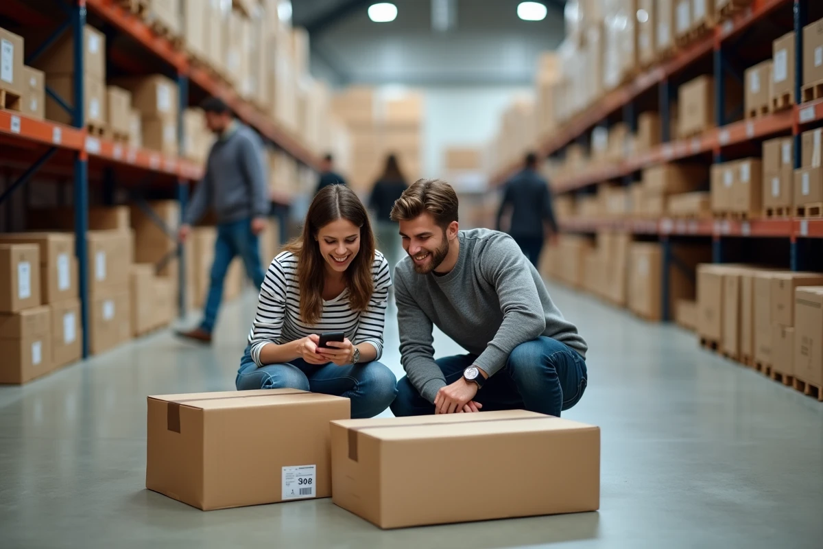 Couple comparant des meubles en kit dans un magasin de mobilier pour équiper leur appartement T3 à petit budget