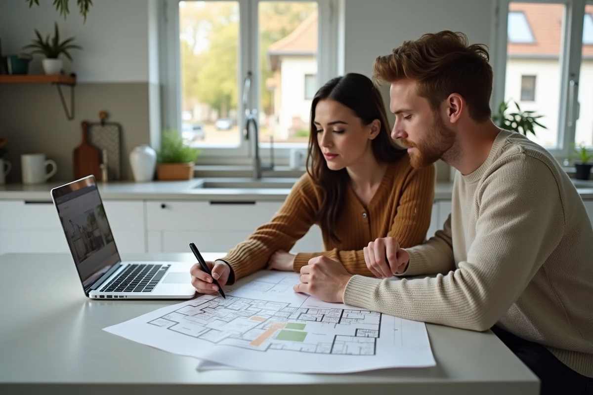 Couple de propriétaires étudiant un contrat de location de leur maison pour des tournages cinématographiques