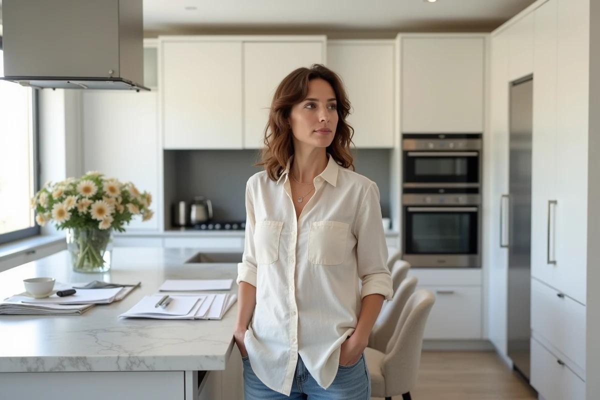 Cuisine moderne rénovée avec îlot central comme levier de plus-value immobilière