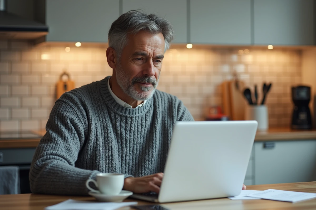 Particulier remplissant sa déclaration de revenus fonciers en ligne depuis chez lui pour choisir entre micro-foncier et régime réel
