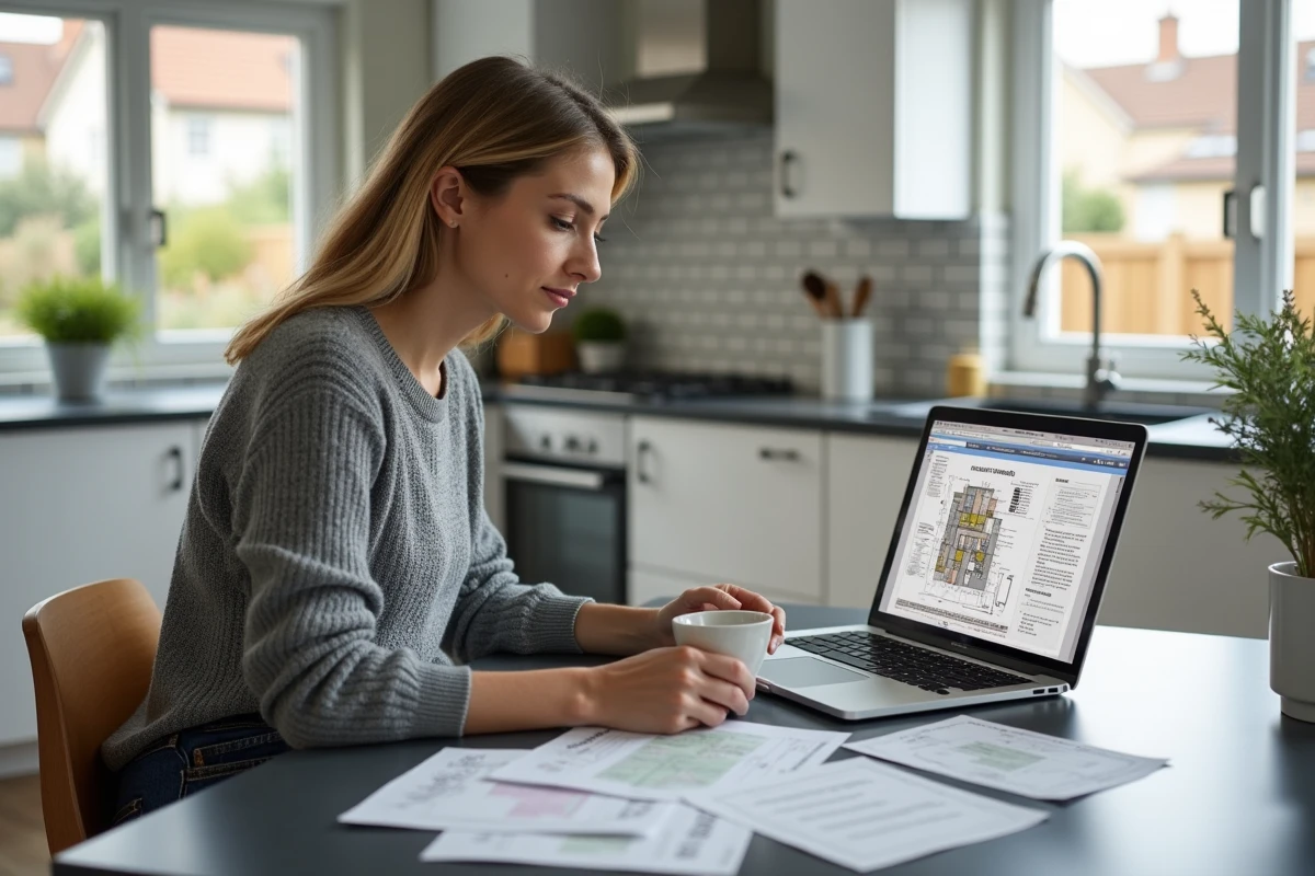 Femme consultant les démarches administratives pour un permis de construire d'agrandissement