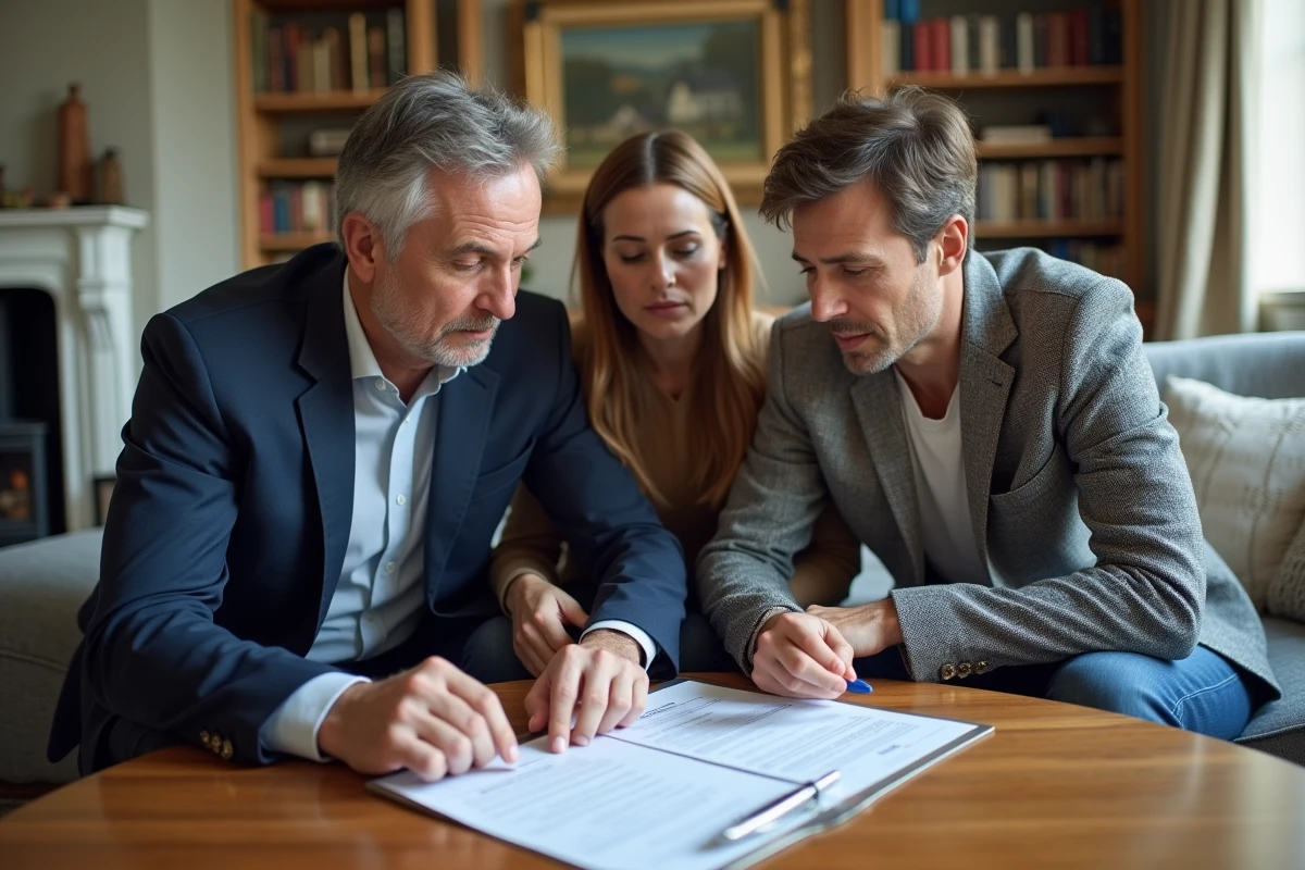 Agent immobilier expliquant la plus-value d'une maison à des propriétaires