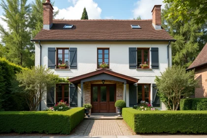 Façade de maison rénovée avec jardin aménagé pour augmenter la valeur immobilière