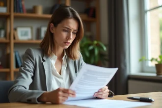 Femme consultant un contrat de bail à son bureau pour en comprendre les conditions d'annulation