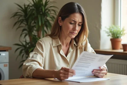Locataire examinant un contrat de bail avec une expression préoccupée, illustrant la question de l'augmentation maximale de loyer