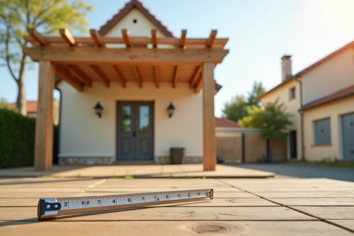 Pergola de terrasse récemment construite devant une maison française illustrant la limite de surface sans déclaration préalable de travaux