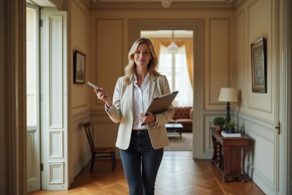 Propriétaire présentant son appartement haussmannien pour une location de tournage à Paris