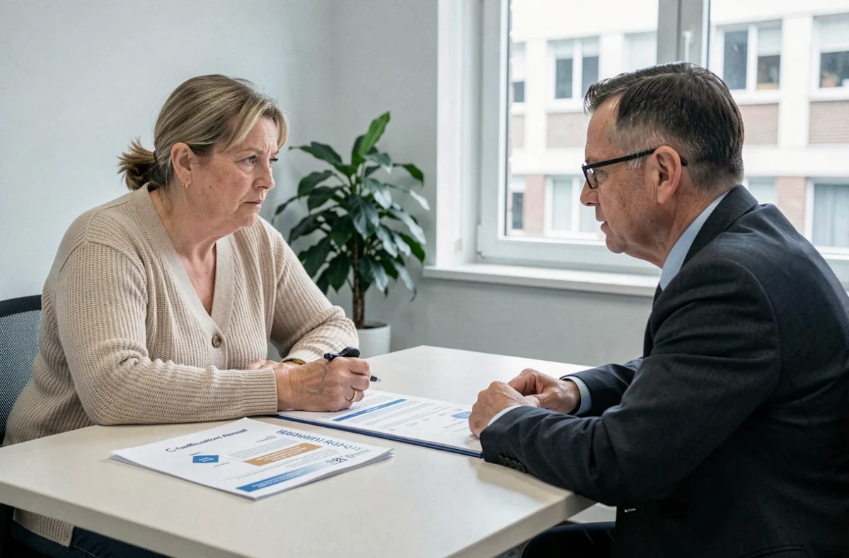 Propriétaire en réunion avec un conseiller pour le renouvellement du classement meublé tous les cinq ans face à l'évolution des critères officiels