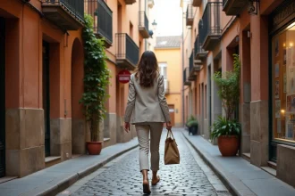Rue pittoresque du quartier des Carmes à Toulouse avec immeubles en brique rose et agence immobilière