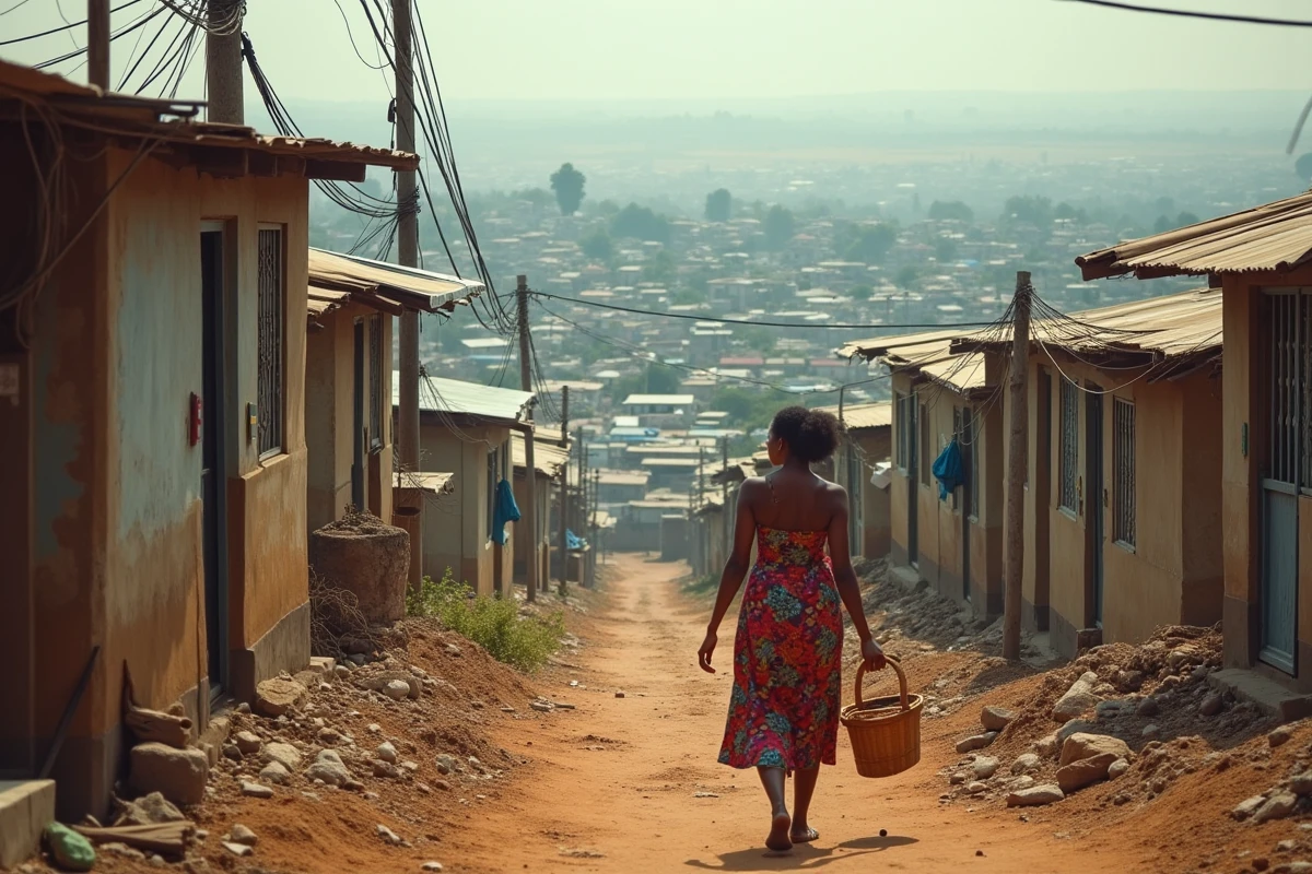 Habitat informel et bidonville en périphérie d'une ville en développement illustrant l'urbanisation spontanée dans les pays émergents